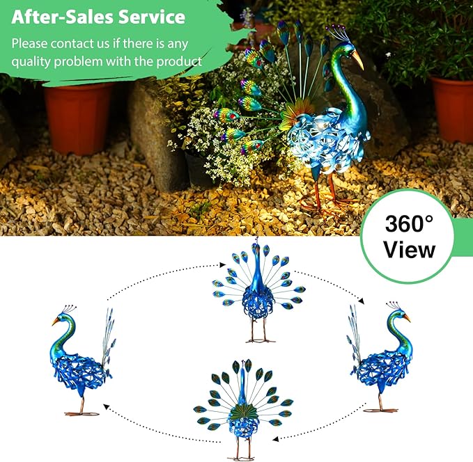 Goodeco Solar Peacock Statue Garden Decor - 20.7 Inch Stunning Metal Peacock Yard Art with Lighted Lamp - Perfect Peacock Gifts for Women, Ornaments & More, LD6020304