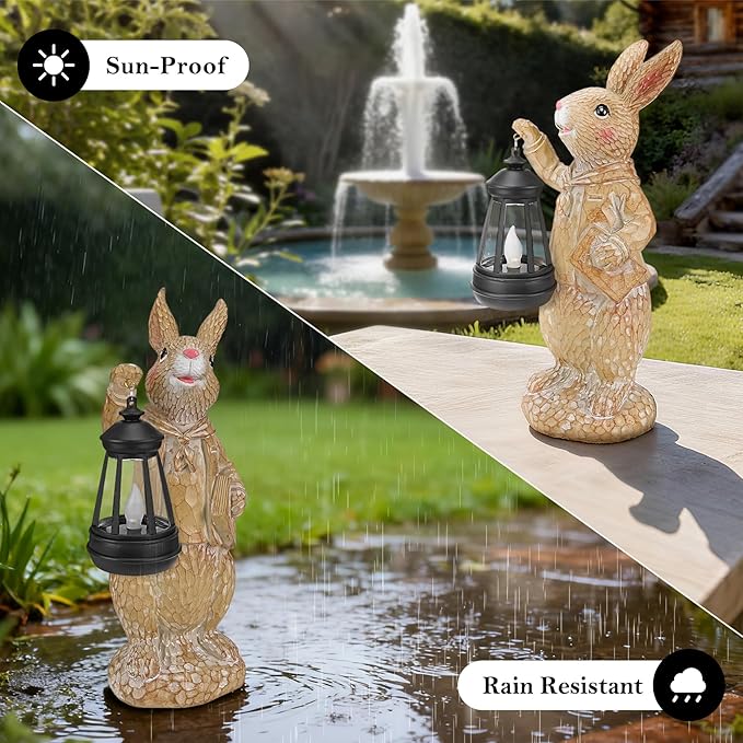 Dr. Bunny Solar Garden Statue, Easter Rabbit Figurine with Glowing Lantern, Handcrafted Resin Outdoor Decor for Patio, Balcony, Yard, Gift for Women, Housewarming, Birthday, Easter Party Decoration