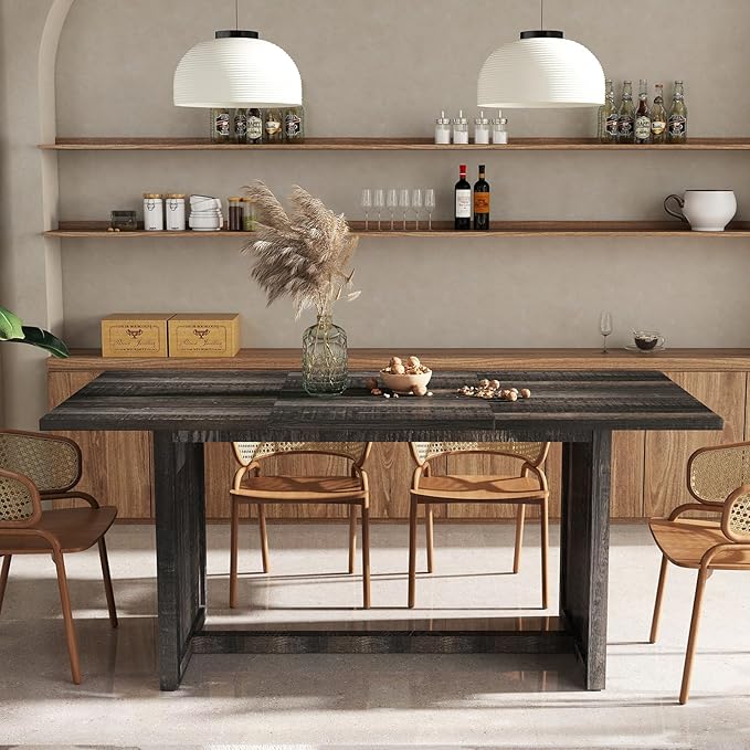 Rovibek 70.87" Wooden Dining Table for 6-8 People - Farmhouse Rectangular Kitchen Table, Rustic Grey Dining Room Furniture for Restaurant & Living Room