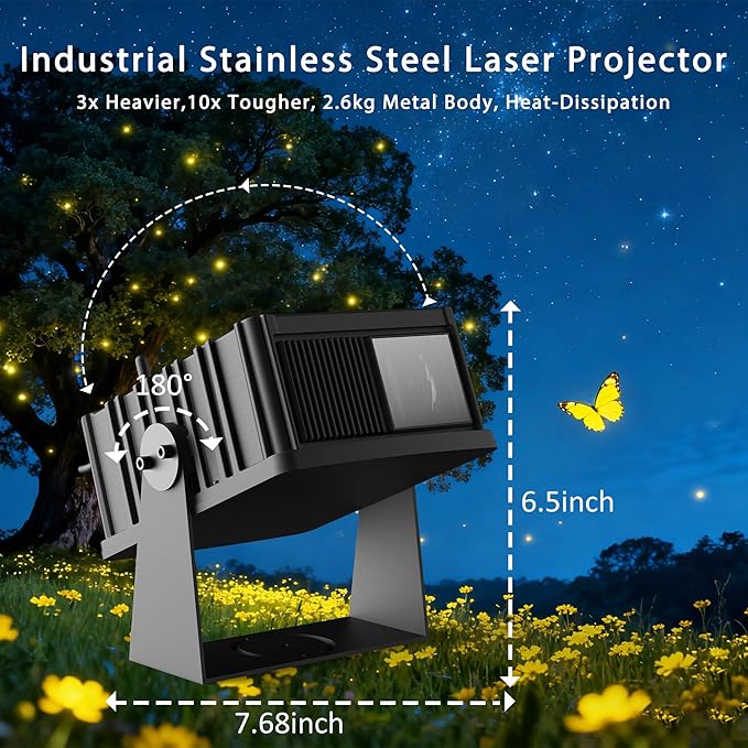 AIRIVO Outdoor Star Laser Projector, App & Remote Control 7 Colors Motion Smart Firefly Lights Christmas Snowflake Projector, 8 Lighting Effects Fairy Light Projector for Holiday Decor Garden Light