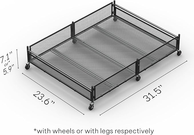 Under Bed Storage with Wheels – XXL 65L Metal Frame Rolling Bin & Shoe Organizer, Large Container 31.5"x23.6" – Ideal for Toys, Bedding & Clothes