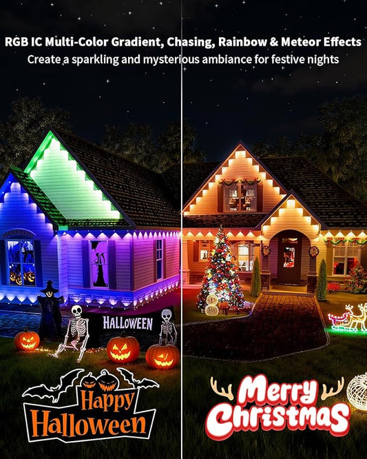 Permanent Outdoor Lights Pro,150ft RGB+IC Smart Outdoor Decor,App/Remote,Christmas,Halloween,Multi Scene Modes,IP67 Waterproof,Eaves Light with Daily & Holiday Party Decor,House Roof Lighting