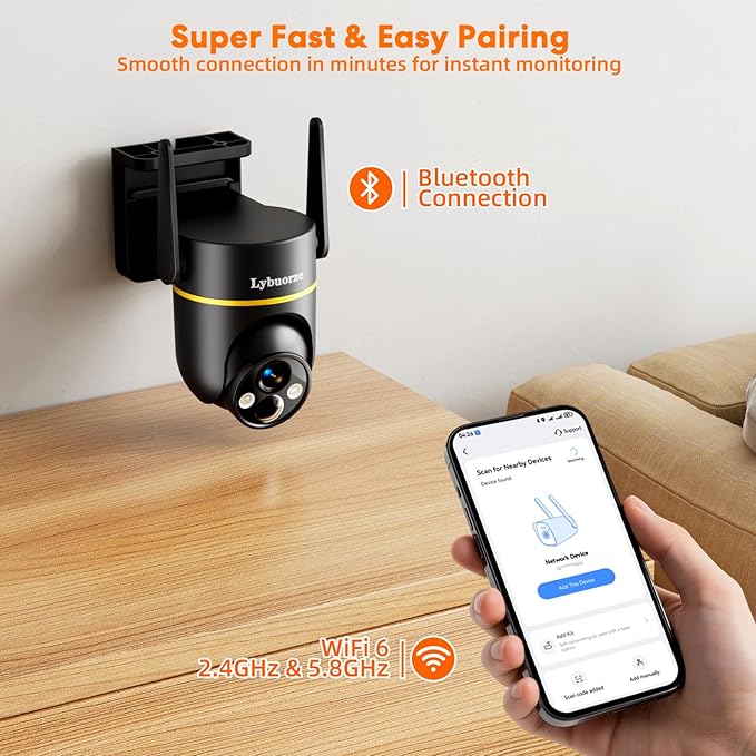 5G&2.4GHz 4MP Solar Security Camera Wireless Outdoor, 100% Wire-Free Home Security Camera w/ WiFi 6, Battery Powered Outdoor Camera, 360° PTZ, Color Night Vision, AI Motion Detection, IP65 Waterproof