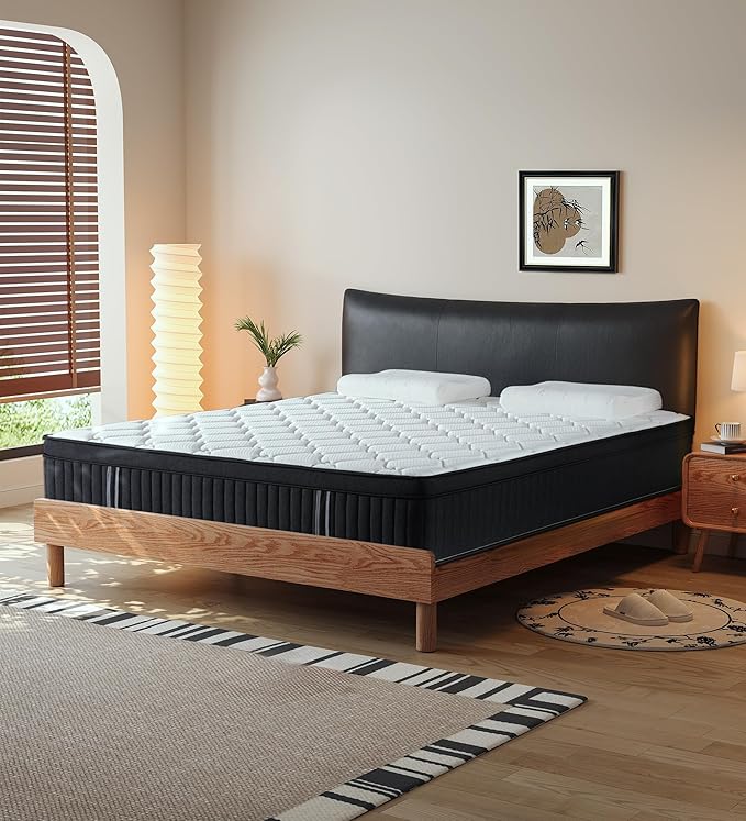 Queen Mattresses,14 Inch Queen Size Mattresses in a Box,Memory Foam Hybrid White & Black Mattress with Provide Support and Improve Sleep,Pressure Relief,Medium Firm