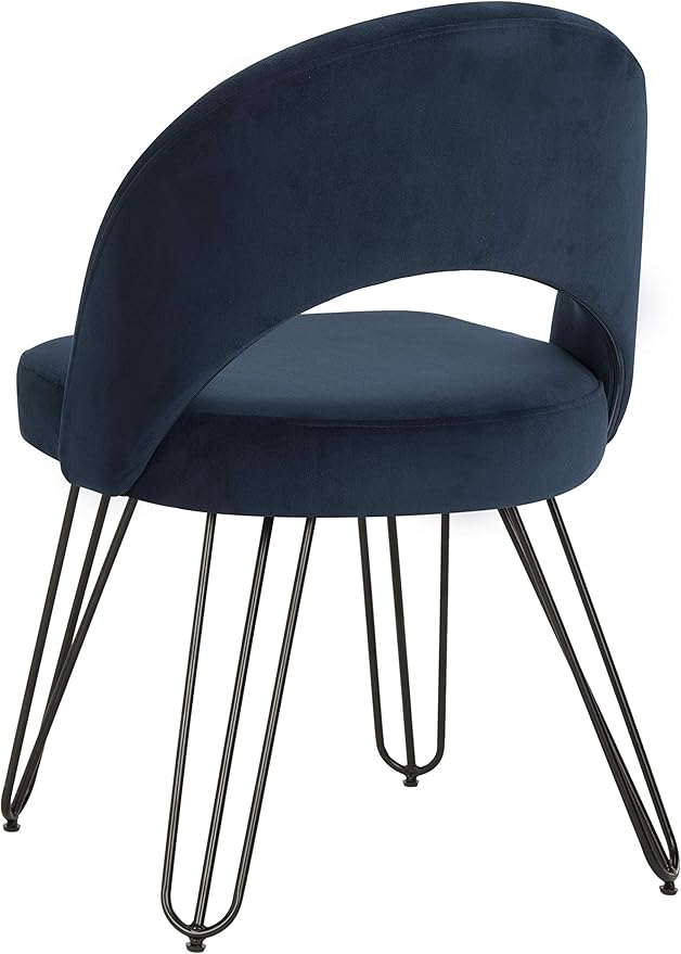 Safavieh Home Jora Retro Navy Velvet and Matte Black Dining Chair, Set of 2