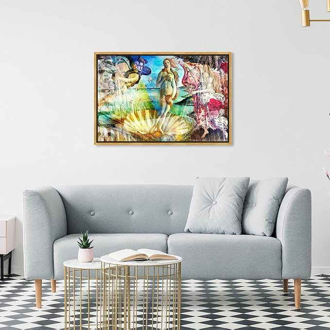 The Oliver Gal Artist Co. Spiritual and Religious Wall Art Framed Canvas Prints 'Birth of Venus - Botticelli' Zodiac