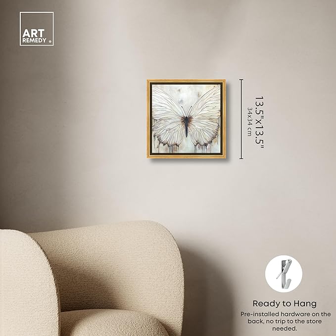 Art Remedy Neutral Beauty Chic Farmhouse Canvas Wall Art, Gold Floater Frame, 12"x12"