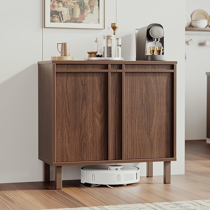 Sideboard Buffet Cabinet with Storage, 2 Doors, Adjustable Shelves, Wooden Mid Century Coffee Bar Cabinet for Entryway, Living Room, Kitchen, Walnut