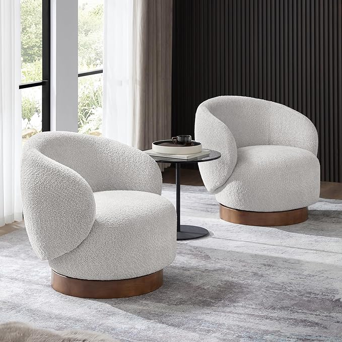 Swivel Accent Chair Round Barrel Armchair Upholstered Performance Fabric for Living Room Bedroom Waitingroom,2 Box,Light Grey