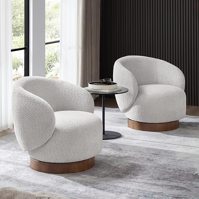 Swivel Accent Chair Round Barrel Armchair Upholstered Performance Fabric for Living Room Bedroom Waitingroom,1 Box,Light Grey