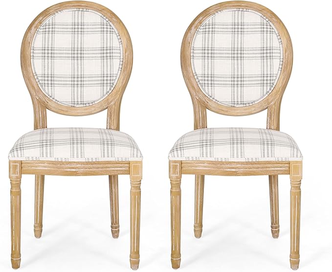 Phinnaeus Dining Chairs - Wood - Gray Plaid/Light Beige (Set of 2)