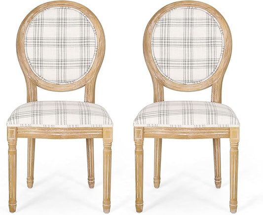 Phinnaeus Dining Chairs - Wood - Gray Plaid/Light Beige (Set of 2)