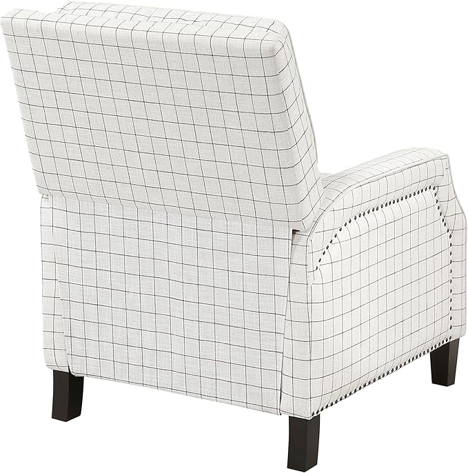 Lexicon Pushback Recliner Chair, Plaid Textured Fabric Armchair Push Back Reclining Chair, Nailhead Trim, Solid Wood Legs, Easy Assembly for Living Room/Office/Apartment, Off-White