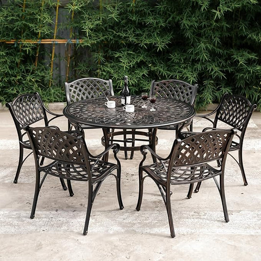 Outdoor Cast Aluminum Chairs Set of 2, Patio Dining Chair with Armrest, All-Weather Patio Bistro Chair Set with Adjustable Foot Pads for Balcony, Lawn, Garden, Backyard
