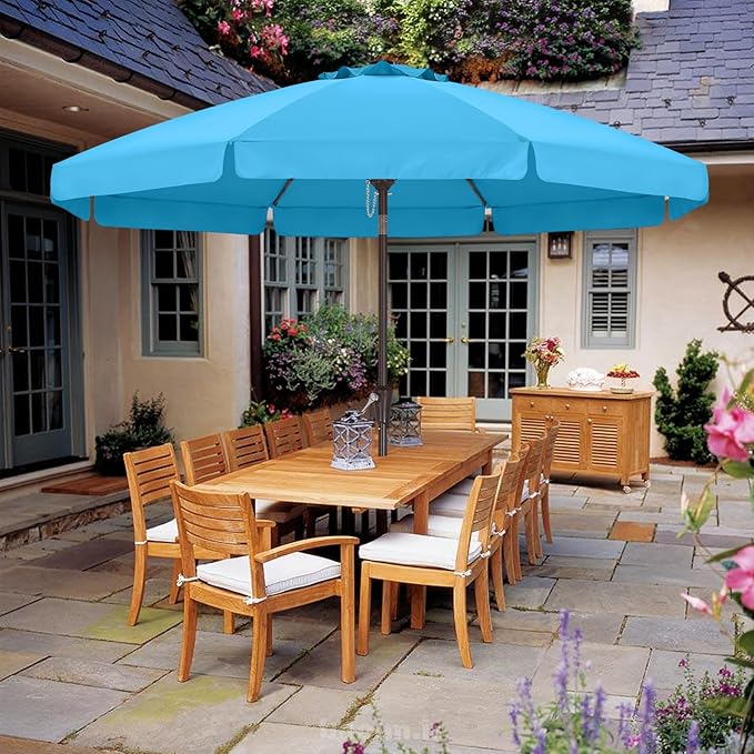 ABCCANOPY 10ft Scalloped Patio Umbrella, Outdoor Table Umbrella with Tilt and Crank, Fiberglass Ribs Deck Umbrella for Patio, Pool, Garden, Picnic (Turquoise)