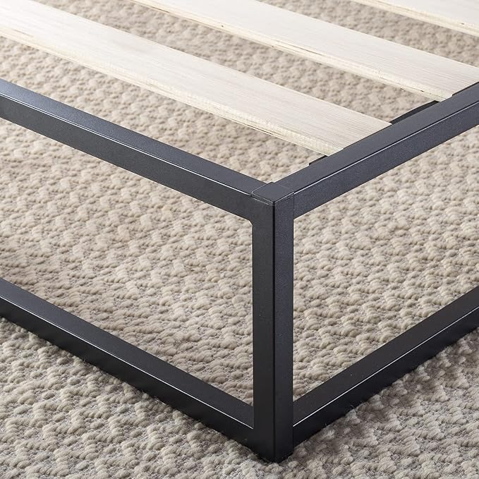 Mellow Modernista Low Profile 10 Inch Metal Platform Bed Frame with Classic Wooden Slat Support Mattress Foundation (No Box Spring Needed), Full, Black