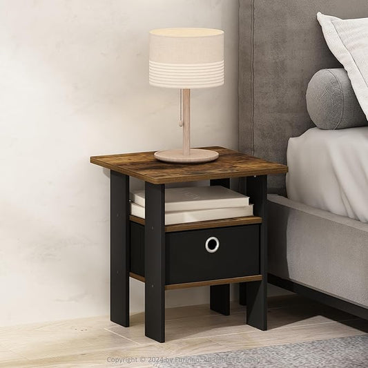 Furinno TIDUR Night Stand, Open Shelf Design Nightstand with Storage Bin, Bedside Table, End Table, Side Table, for Bedroom, Closet, Dorm, Amber Pine