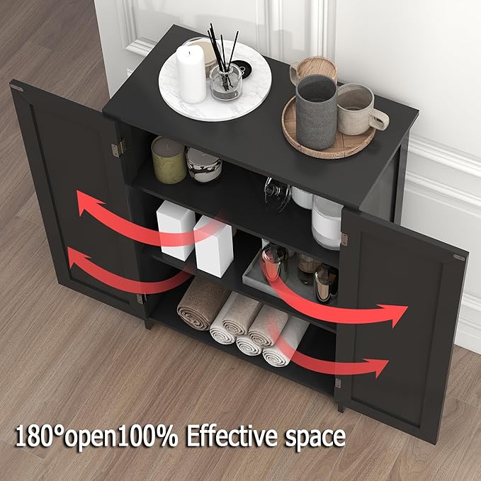 TaoHFE Bathroom Floor Cabinet, Storage Cabinet with Doors & Shelves Stylish & Functional, Bathroom Storage Cabinet. Small Bathroom Storage Cabinet Perfect for Bathroom, Living Room, Entryway, Black