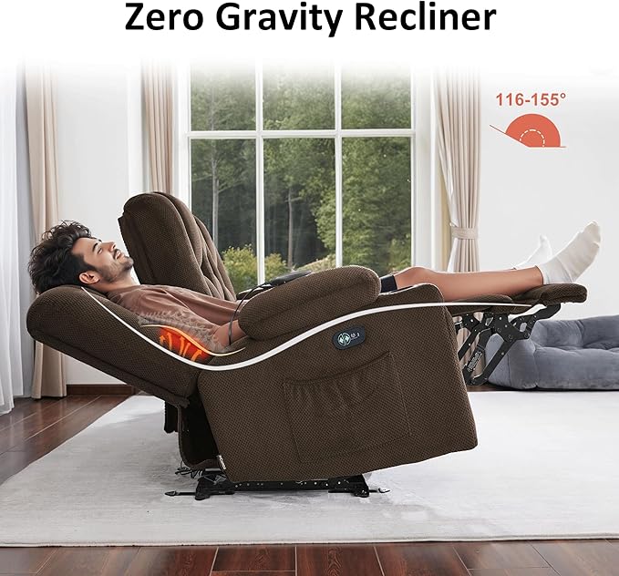 MCombo 57.8" Zero Gravity Power Loveseat Sofa with Heat and Massage, Reclining Loveseat Recliner for Living Room, Fabric 6035SET (Brown)