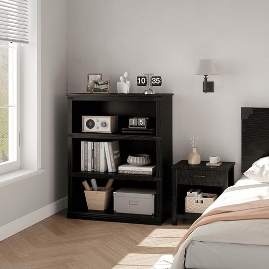 GarveeHome 5 Tier Farmhouse Bookcase, 67.4" Tall Book Shelf with Storage, Wooden Bookshelves 5 Shelf Display Shelves for Home Office(67.4" H x 31.5" W x 12.8" D) (Black, 40.0" H x 31.5" W x 12.2" D)