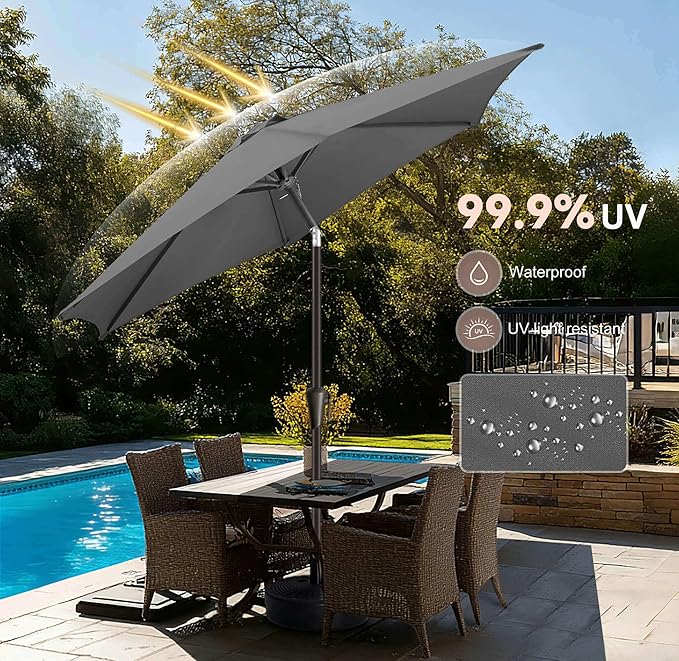 7.5FT Outdoor Patio Umbrella - Table Umbrella Waterprool UV Protection, Sombrillas de Patio with Push Button Tilt, Sun Umbrella for Pool, Porch, Garden, Deck, Backyard (Anthracite)
