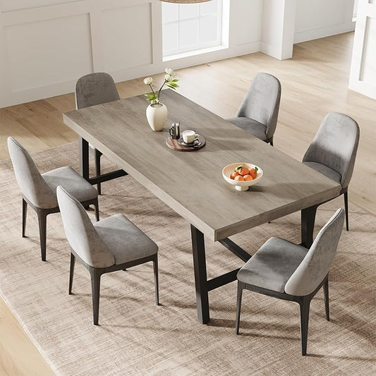 GarveeHome Industrial Dining Table for 6~8 People, 78.7 in Long Rectangle Dining Tables, Wooden Kitchen Table with Sturdy Metal Frame, Dinner Tables, Dining Room Table for Kitchen, Dining Room-Grey