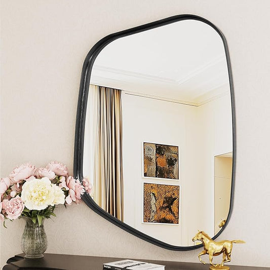 Irregular Wall Mirror 22"x30" Bathroom Mirrors Asymmetrical Artistic Decorative for Living Room Bedroom Bathroom Hallway Entryway,Trapezoid,Black