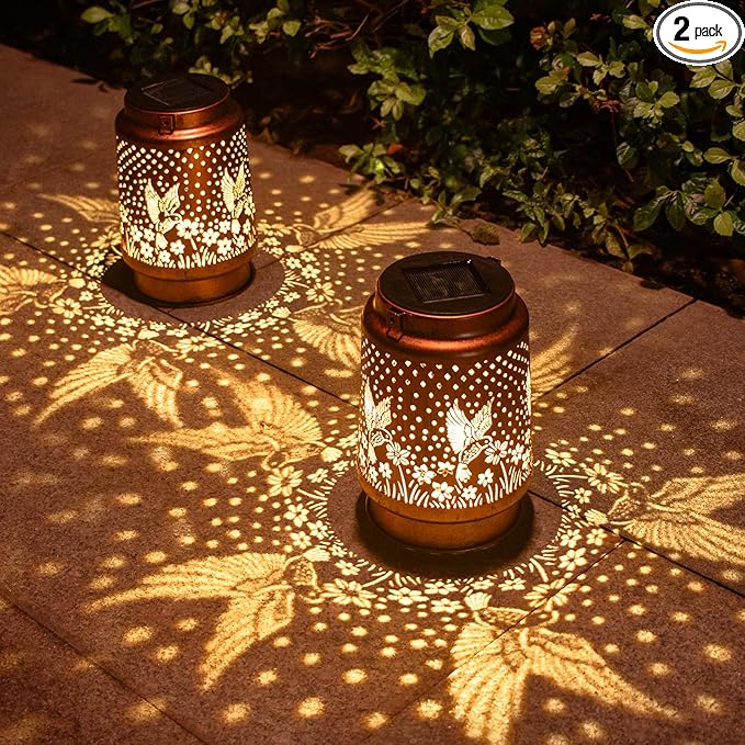 Mothers Day Gifts, 2 Pack Hummingbird Birthday Gifts for Women Mom Grandma Solar Lanterns Outdoor Waterproof Garden Decor Hanging LED Decorative Light for Patio Yard Lawn Gardening Gifts