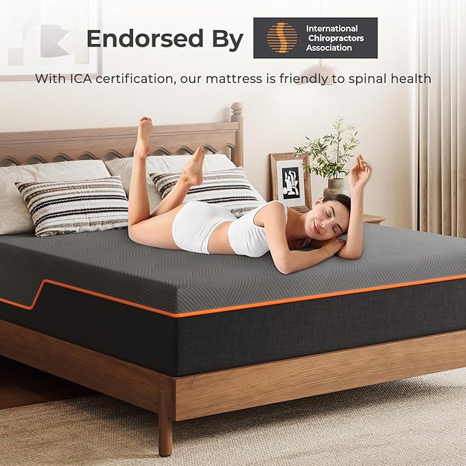 Vesgantti Queen Mattress, 14 Inch Gel Memory Foam Mattress Queen Size with Comfort Foam for Pressure Relief & Cool Sleep & Body Support, Made in USA, Medium Feel Bed in a Box, Grey