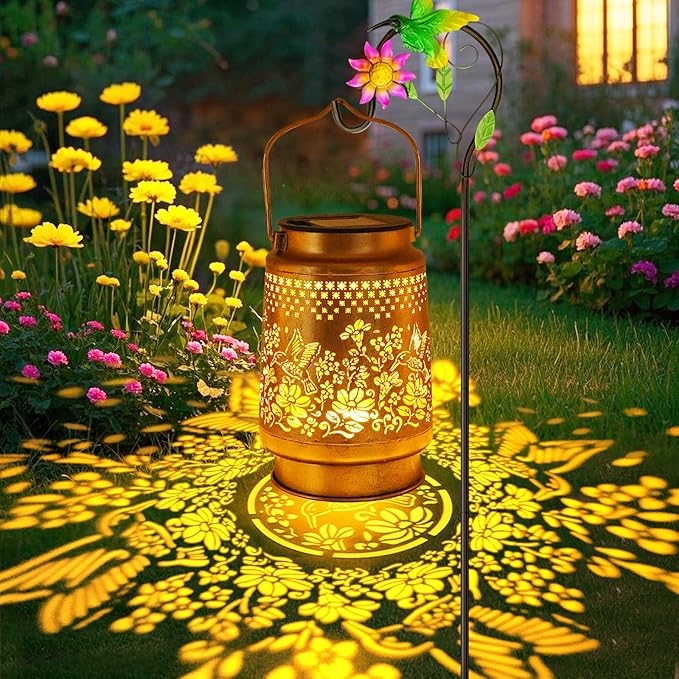 Solar Lanterns Outdoor Hummingbird Garden Decor, Gifts for Women Mom Grandma Birthday, Metal Hanging Solar Lights Waterproof with Shepherd Hook LED Decoration Outside for Garden Yard Patio Porch