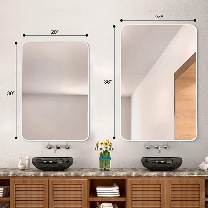 White Bathroom Mirror24x36 Inch, Rectangle Mirrors for Wall with Tempered Glass for Bedroom Living Room or Entryway (Horizontal/Vertical Hanging)