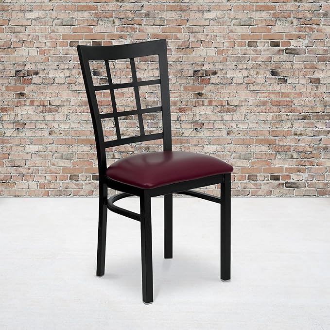 Flash Furniture 2 Pack HERCULES Series Black Window Back Metal Restaurant Chair - Burgundy Vinyl Seat