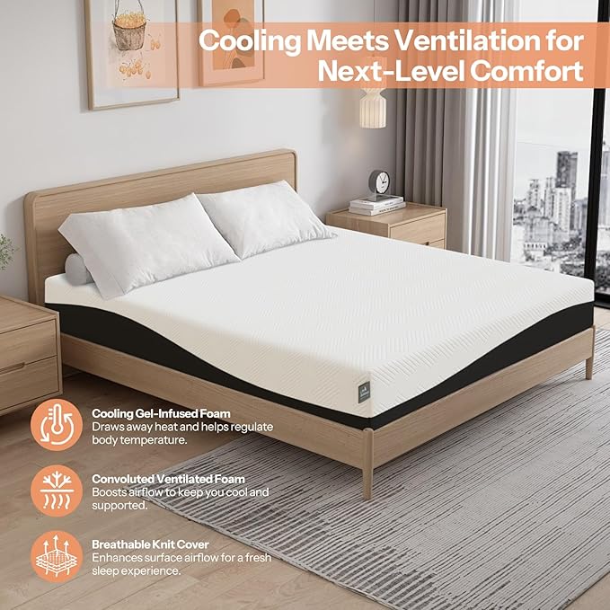 Life Balance King Size Mattress 10 Inch, Cooling Gel Memory Foam Mattress for Back Pain, Motion Isolation, Pressure Relief, Fiberglass Free, CertiPUR-US Certified, Medium Firm Mattress in a Box
