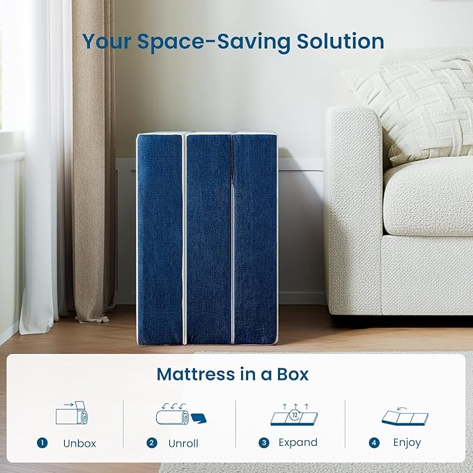 Inofia Short Queen Size 6 Inch Folding Mattress, Trifold Gel Memory Foam Bed, Foldable Floor Mattress with Removable Cover, Portable Floor Guest Bed for RV, Camping (74"x60"x6")