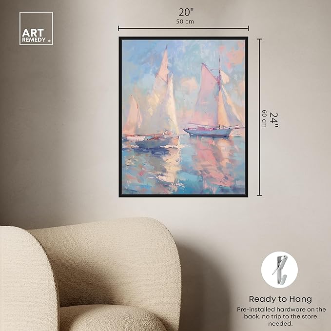 Art Remedy Set Sail Framed Sailing 1 Piece Canvas Wall Art, 21" x 25", Black Frame