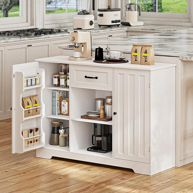 Gizoon Kitchen Sideboard Buffet Cabinet with Storage Coffee Bar Cabinet with Drawer, Kitchen Pantry Storage with Door and Shelves for Bathroom and Living Room, White