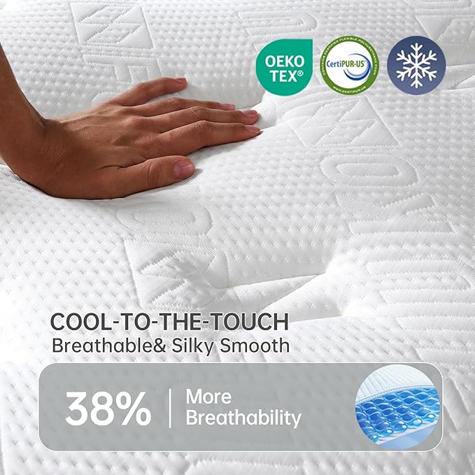 Twin Mattress, 12 Inch Hybrid Mattress in a Box, Cooling Gel Memory Foam and Individual Pocket Springs, Soft & Breathable, Pain Relief, Fiberglass-Free, CertiPUR-US Certified-Medium Firm