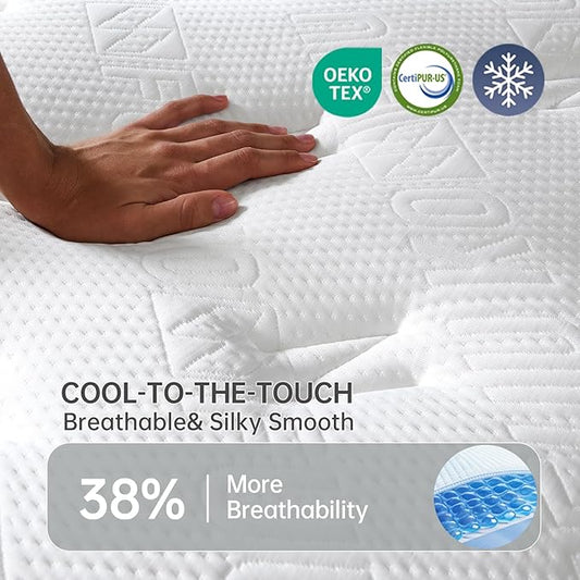 Twin Mattress, 12 Inch Hybrid Mattress in a Box, Cooling Gel Memory Foam and Individual Pocket Springs, Soft & Breathable, Pain Relief, Fiberglass-Free, CertiPUR-US Certified-Medium Firm
