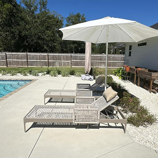 PURPLE LEAF 2 Pieces Outdoor Chaise Lounge Set Rattan Wicker Lounger with Arms Poolside Furniture Adjustable Recliners Patio Lounge Chairs for Beach Yard Garden Balcony, Champagne