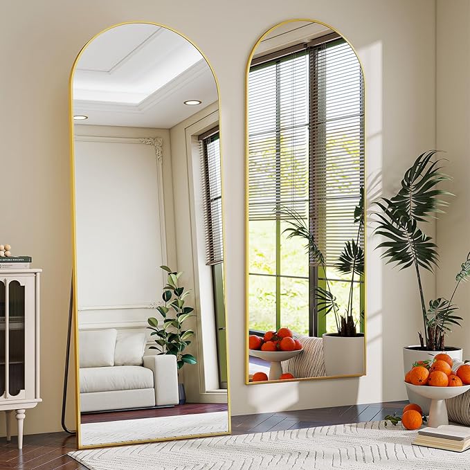 65" x 24" Arch Full Length Mirror - Floor Full Body Mirror with Aluminum Frame - Standing, Leaning or Hanging, for Bedroom, Living Room, Gold