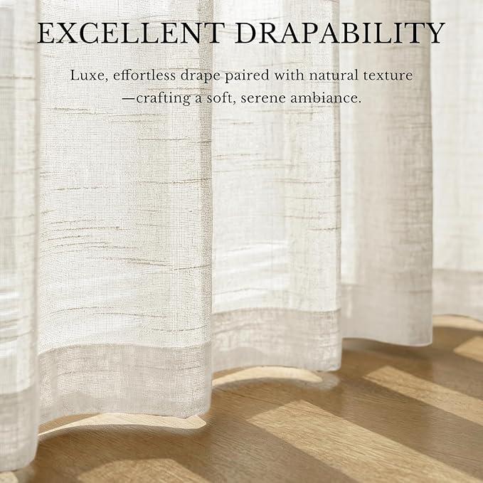 NICETOWN Semi Sheer Linen Burlap Curtains 84 inches Long 2 Panels Set for Bedroom, Bronze Grommet Light Filtering Window Treatments Casual & Relax Home Decor for Living Room, W52 x L84, 2 Panels