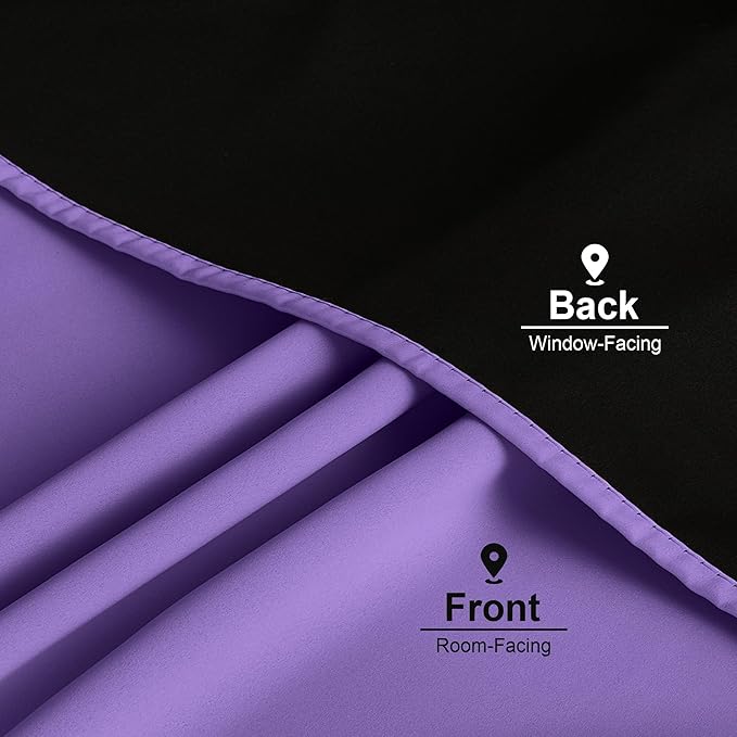 NICETOWN 100% Blackout Curtains for Nursery, Lilac Purple W52 x L84 Set of 2 Light Blocking & Soundproof Drapes,Rod Pocket Black Lined Window Treatment Panels