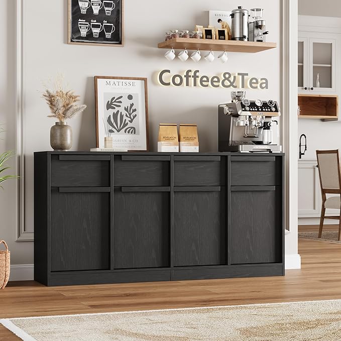 GarveeHome Sideboard Buffet Cabinet with 2 Drawers, 31.5 in Large Coffee Cabinet with Storage, Modern Storage Buffet Table for Kitchen Dining Room, Living Room (Dark, 4 Doors & 4 Drawers)