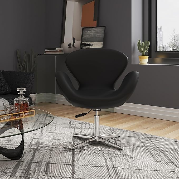 Manhattan Comfort Raspberry Adjustable Swivel Accent Chair with 360° Turn, Polished Chrome Base, Modern Retro Design, Versatile Seat Ideal for Any Room, Set of 2, Black
