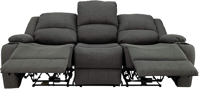 RecPro Charles Powered Double RV Wall Hugger Recliner Sofa | RV Loveseat | RV Furniture | Cloth (Fossil, 80")