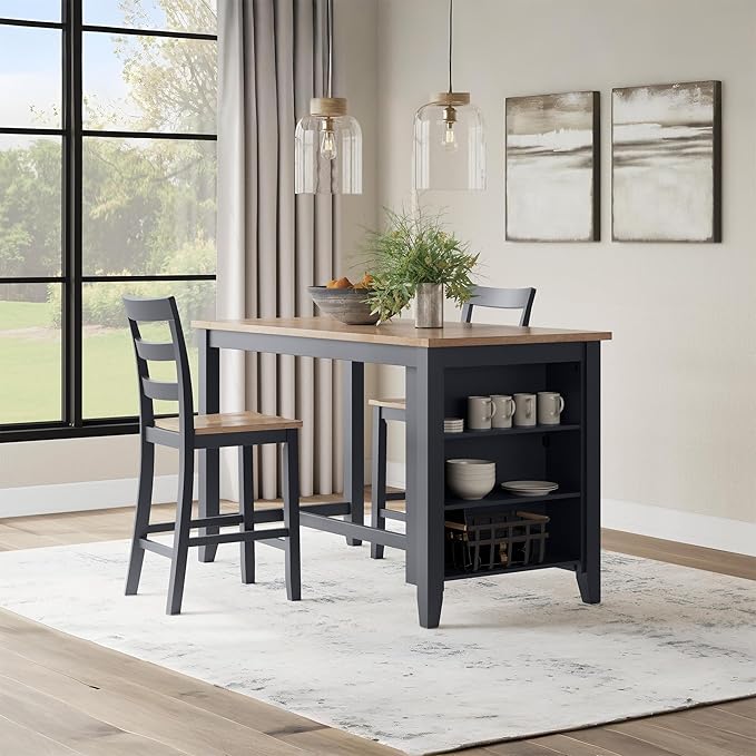 Signature Design by Ashley Gesthaven Casual 24.25" Counter Height Bar Stool with Saber Leg and Slat Back, Set of 2, Light Brown & Blue