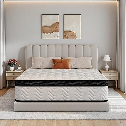 Nelaukoko King Size Mattress, 12 Inch King Hybrid Mattress Medium-Firm | Individually Wrapped Coils & Cooling Memory Foam | Motion Isolation & Edge Support | CertiPUR-US Certified | Mattress in a Box