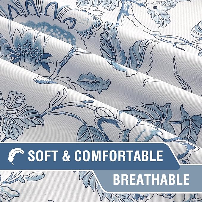 H.VERSAILTEX Blackout Curtains 84 Inch Length 2 Panels Set Floral Print Curtain Drapes for Living Room Thermal Insulated Grommet Window Curtains for Bedroom - Traditional Floral in Storm Blue