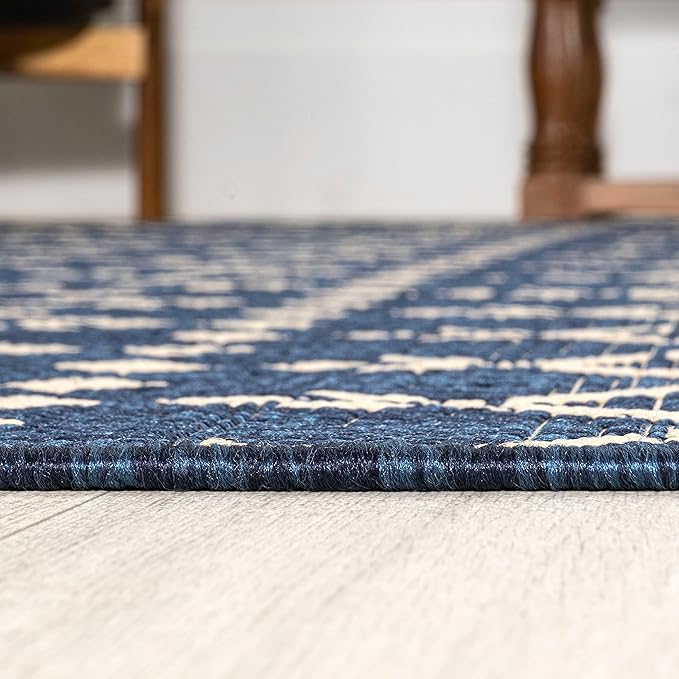 JONATHAN Y Moroccan Geometric Indoor Outdoor Round Area Rug 3 Ft Navy/Beige, Ourika Textured Weave for Backyard, Patio, Porch, Easy-Cleaning, High Traffic, Pet-Friendly, Non-Shedding (SMB108K-3R)