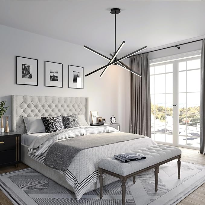 Y'INSP Modern Sputnik Chandeliers LED Linear Chandelier Light Black Pendant Light for Dining Room Kitchen Island Bedroom Living Room LED Embedded Pendant Lighting Fixture
